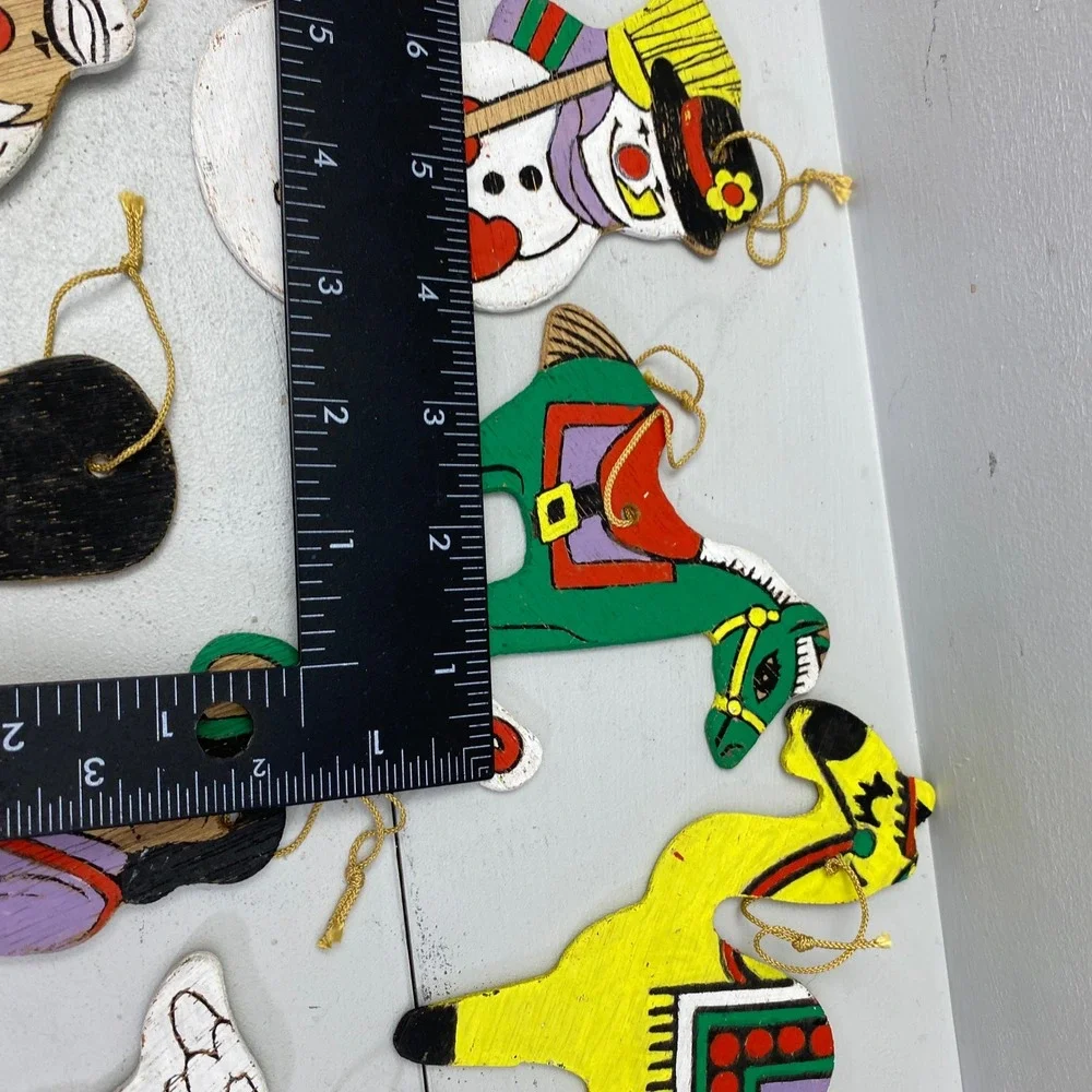 Vintage Wooden Christmas Ornaments Lot 28 Hand Painted Folk Art Mixed Christian